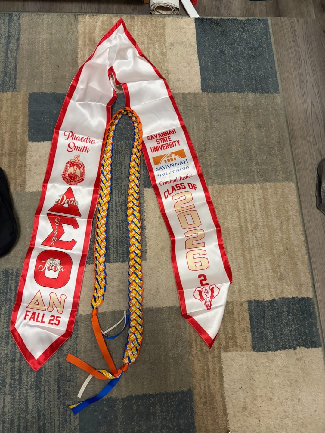 Customer photo review of Personalized Delta Sigma Theta White Graduation Stole School And Org Style