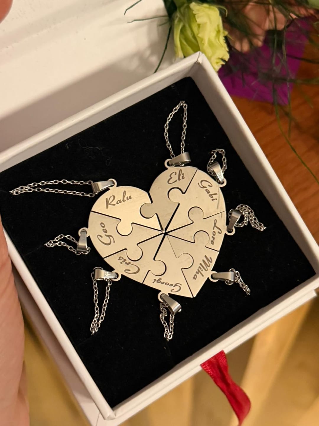 Customer photo review of Custom Puzzle Heart Necklace