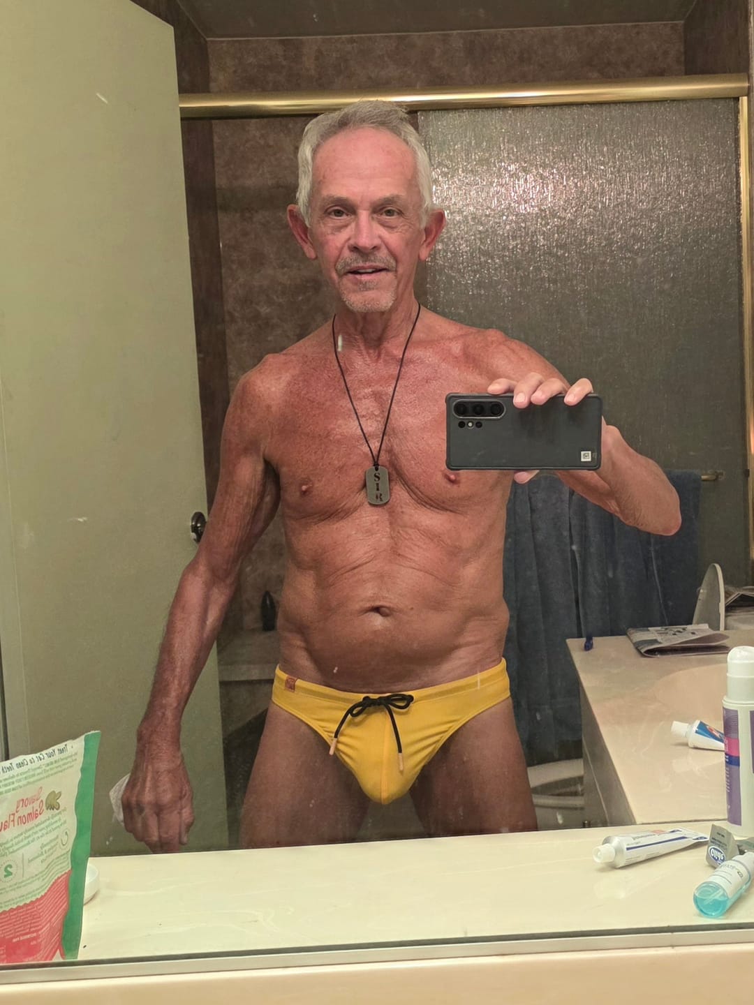 Customer photo review of Coral Yellow Swim Briefs