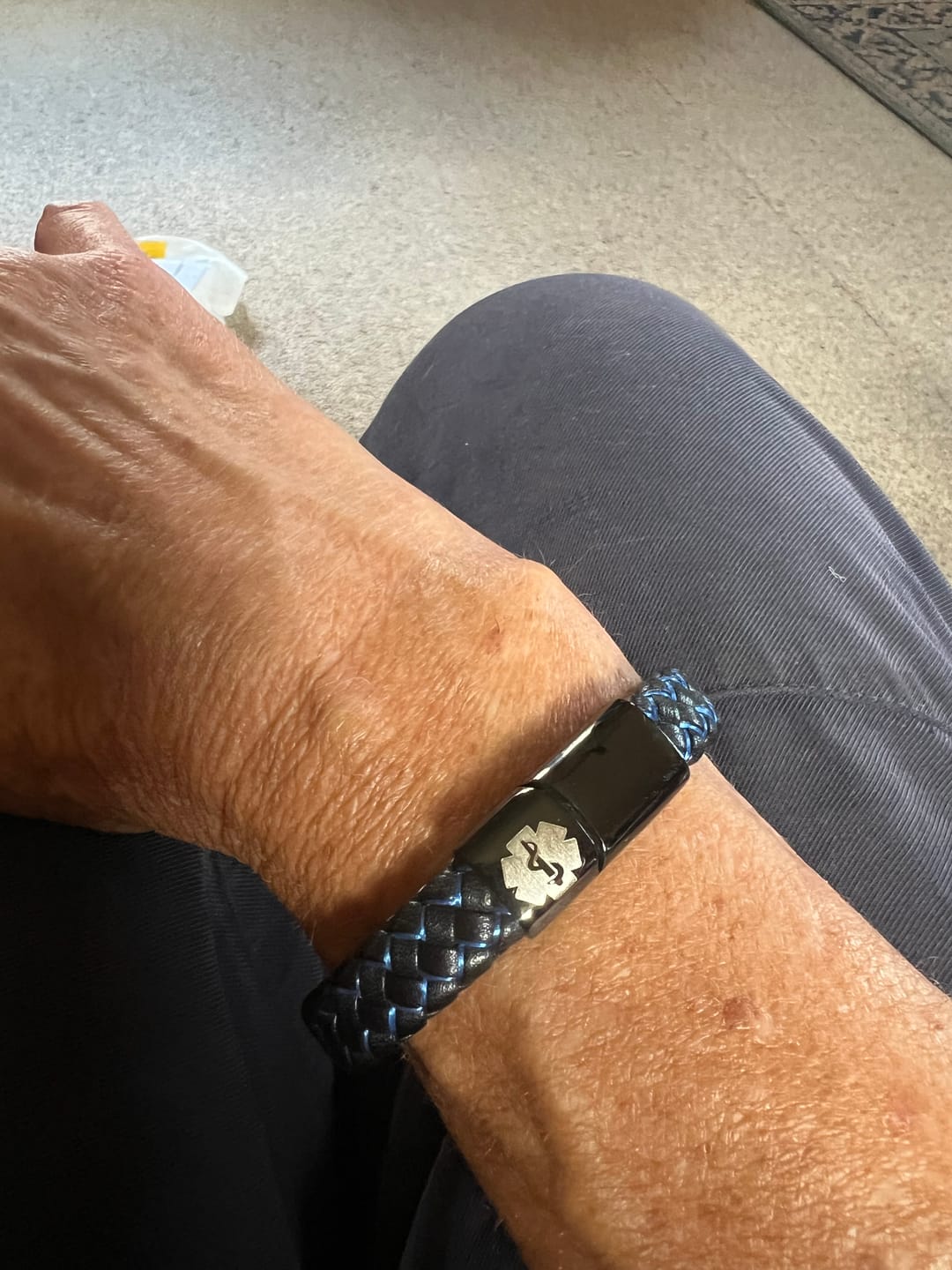 Customer photo review of SafeChic Braided Leather Medical ID Bracelet