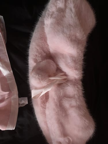 Customer photo review of Sugar Pom Fur Pullover Stretchy Shoulder Cape (Pink)