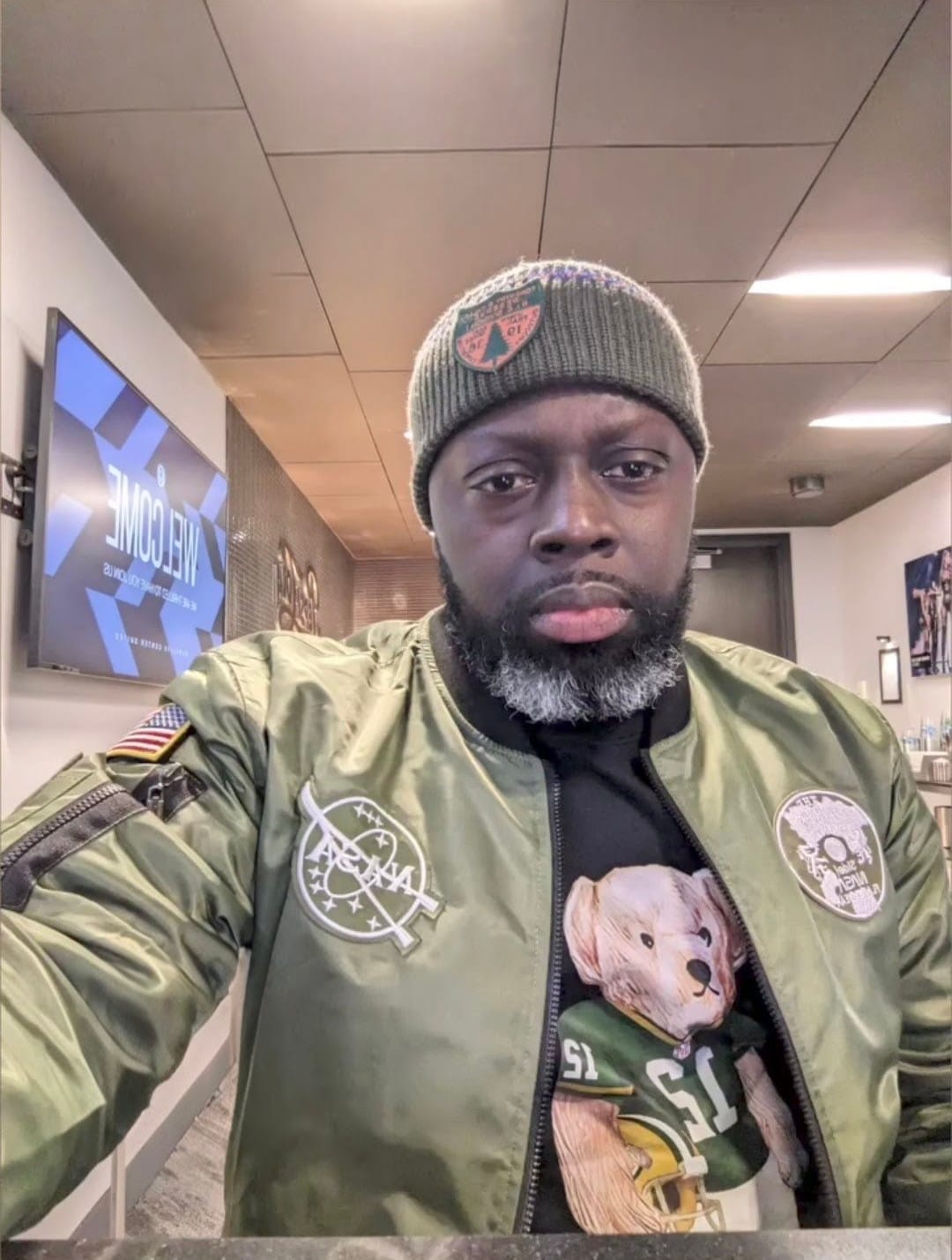Customer photo review of Reversible NASA Embroidered Patch Bomber Jacket