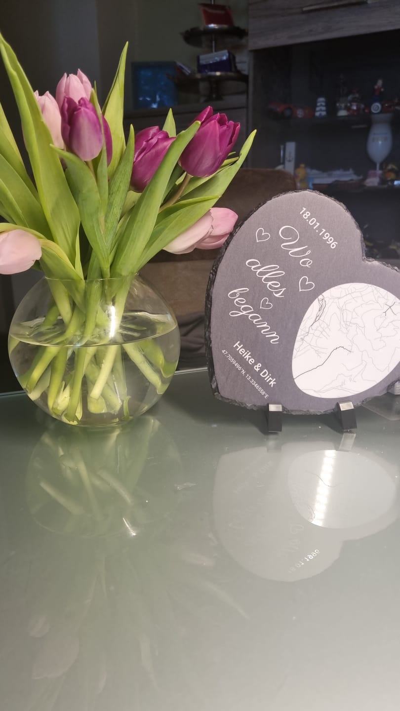 Customer photo review of Wo alles begann - Personalisiertes Schieferherz (15x15)
