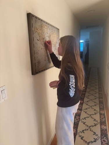 Customer photo review of Pinnable World Journey Map • Vintage Explorer