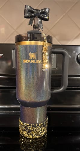 Customer photo review of Black & Gold Glitter 3D Bow Straw Topper