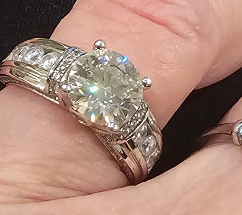 Customer photo review of Moissanite With Channel Set Sapphire Accents Engagement Ring