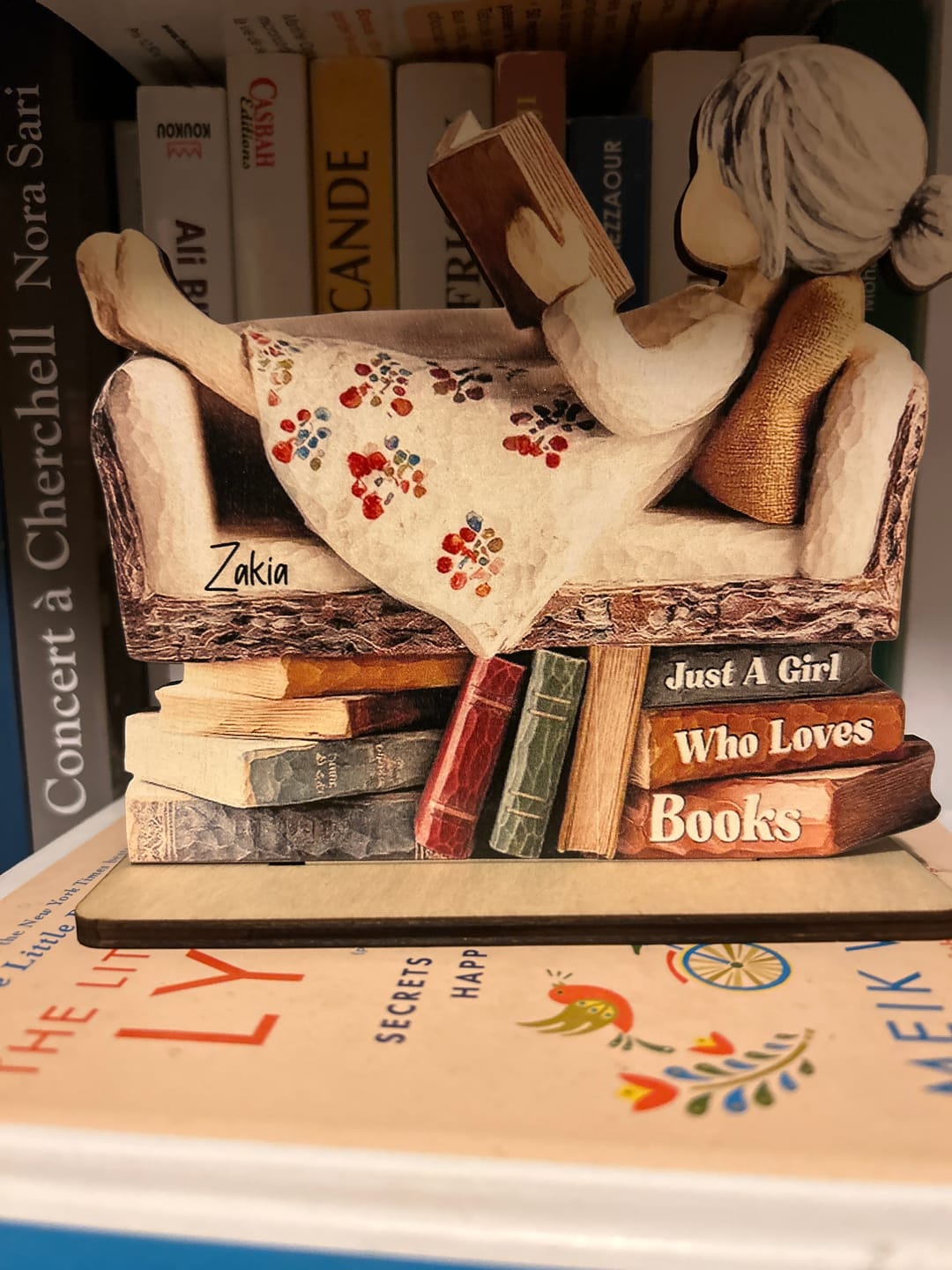 Customer photo review of Man Woman Book Lover Reading Book On Sofa - Personalized Standing Wooden Plaque
