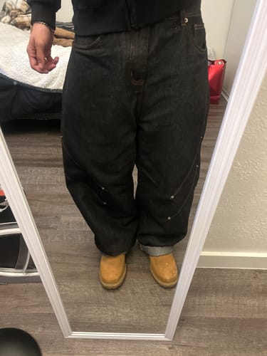 Customer photo review of Omirad Curved Rivet Denim Pants