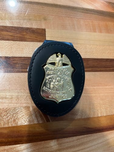 Customer photo review of FBI Special Agent Badge Solid Copper Exact Replica Movie Prop
