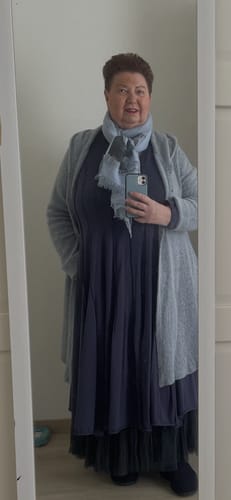 Customer photo review of Flared Maxi Slate Blue Cotton Dress