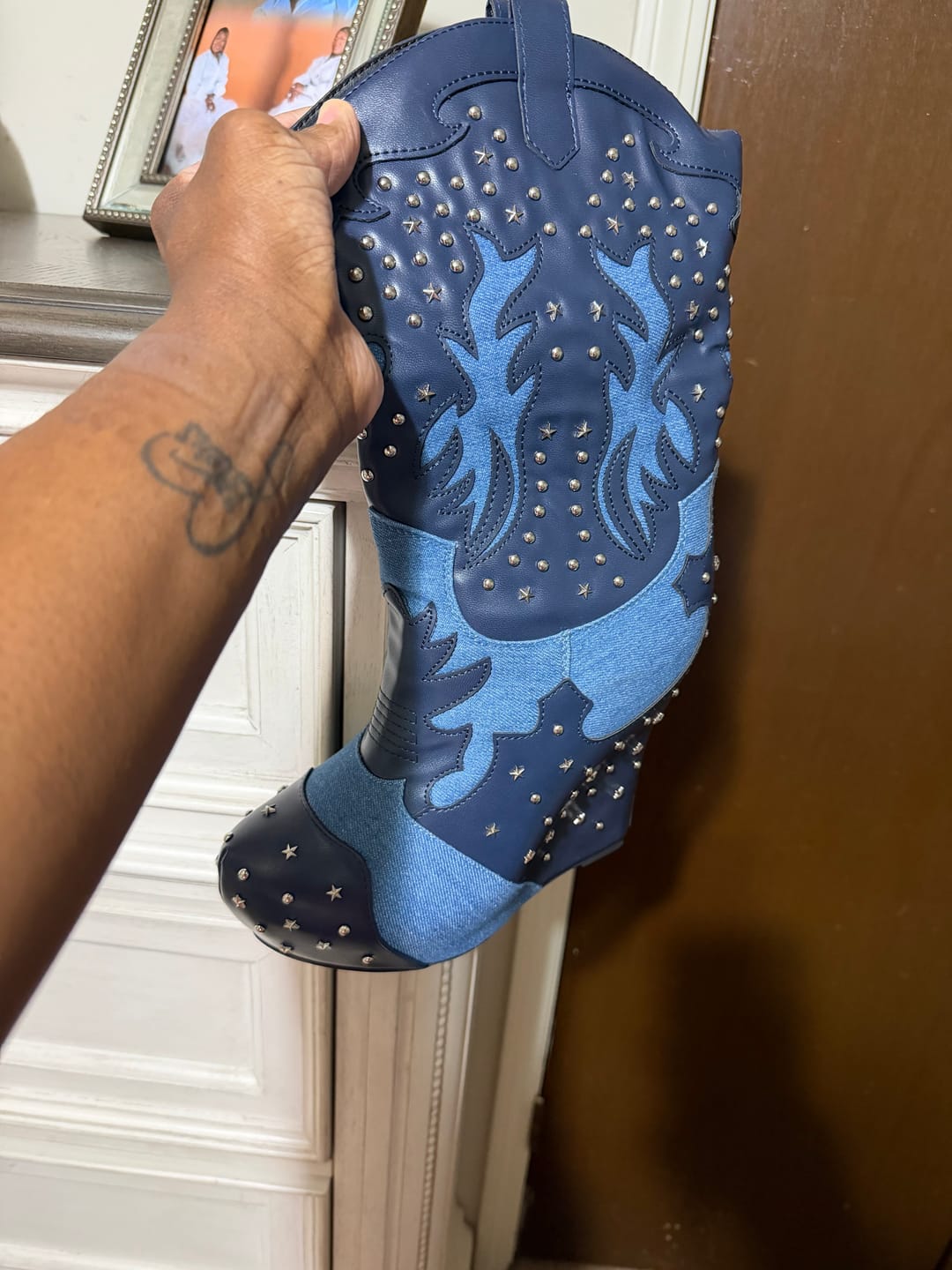 Customer photo review of CALLIA-DENIM WEDGE BOOTIE