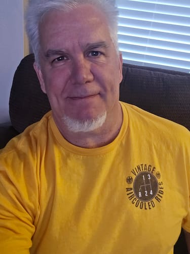 Customer photo review of Vintage AirCooled Rides 4-Speed T-Shirt