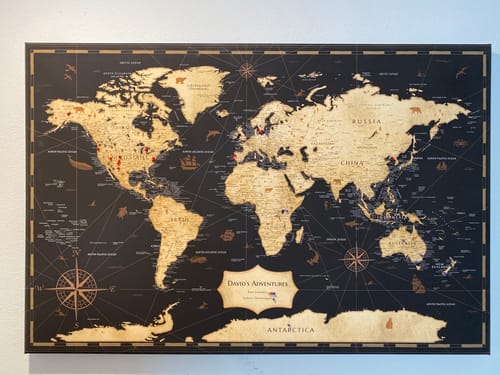 Customer photo review of Pinnable World Journey Map • Rustic Gold