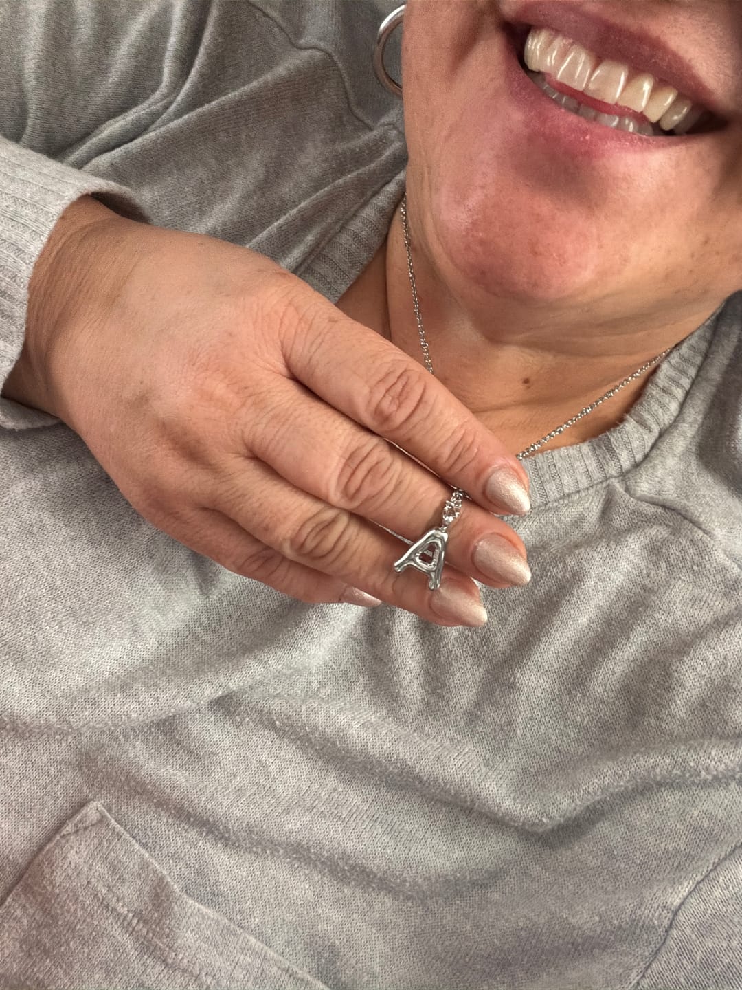 Customer photo review of Bubble Letter Initial Necklace