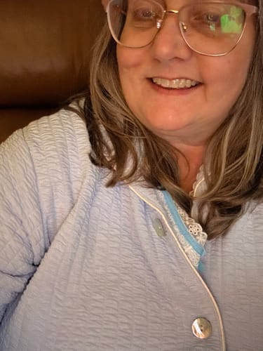 Customer photo review of Sky Blue Silky Cotton Waffle Knit Button Robe