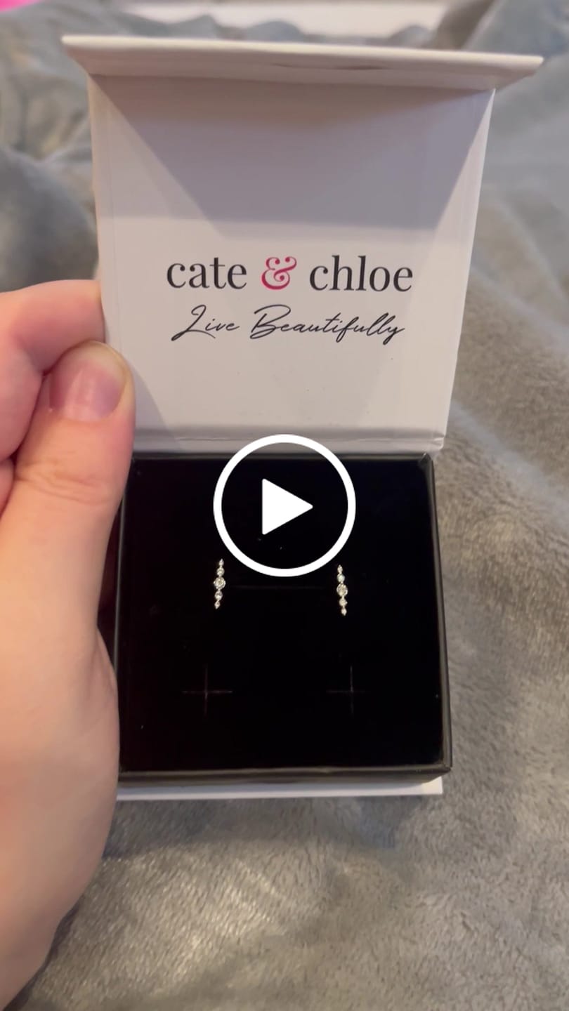 Customer video review of Theadora 18k White Gold Plated Linear Stud Earrings with Swarovski Crystals