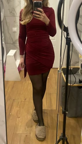 Customer photo review of Nsauye New Fashion Women Short Wrap High Waisted Mini Winter Dress 2025 Outfits Sexy Night Club Party Evening Long Sleeve Dress