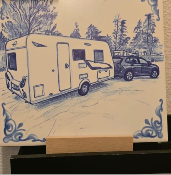 Customer photo review of Delfts Blauw tegeltje bedrukken met eigen auto