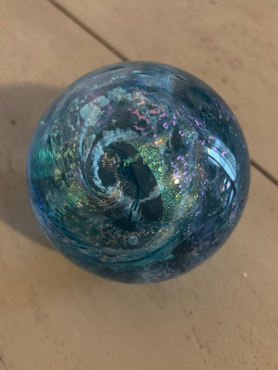 Customer photo review of Dichroic Explosion Orb with Cremation Ash