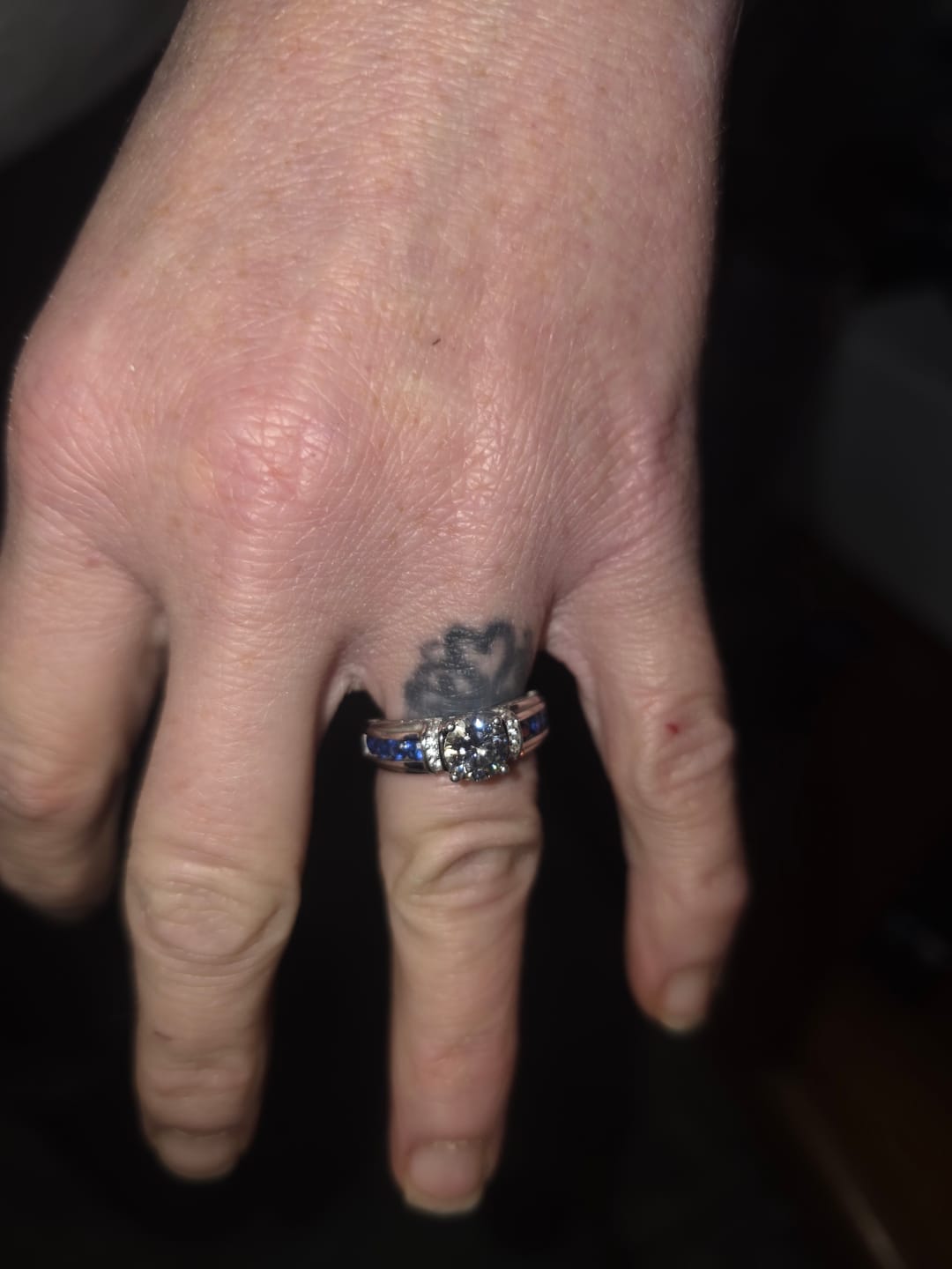 Customer photo review of Moissanite With Channel Set Sapphire Accents Engagement Ring