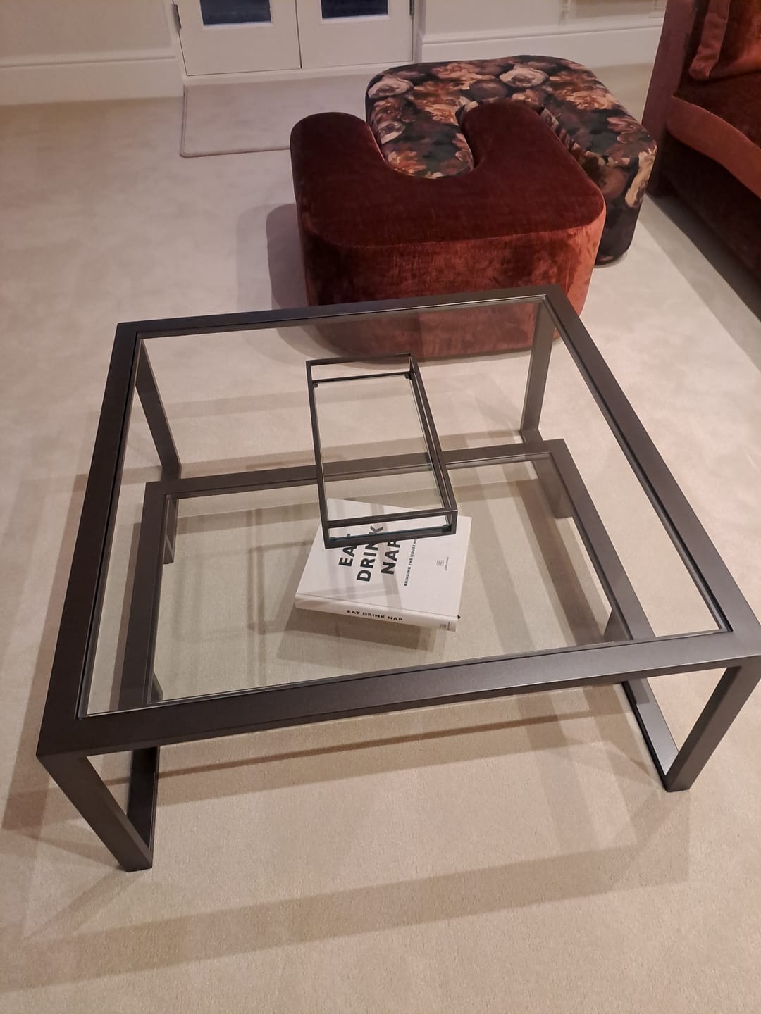 Customer photo review of Kinsley Glass Metal Coffee Table - Dark Bronze