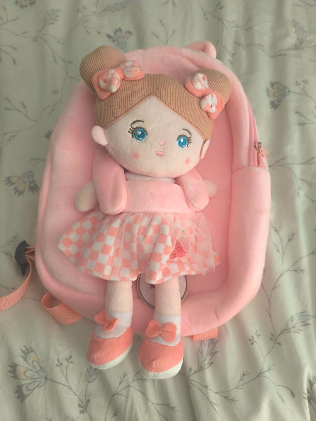 Customer photo review of Personalized Pink Plush Backpack with Doll Carrier