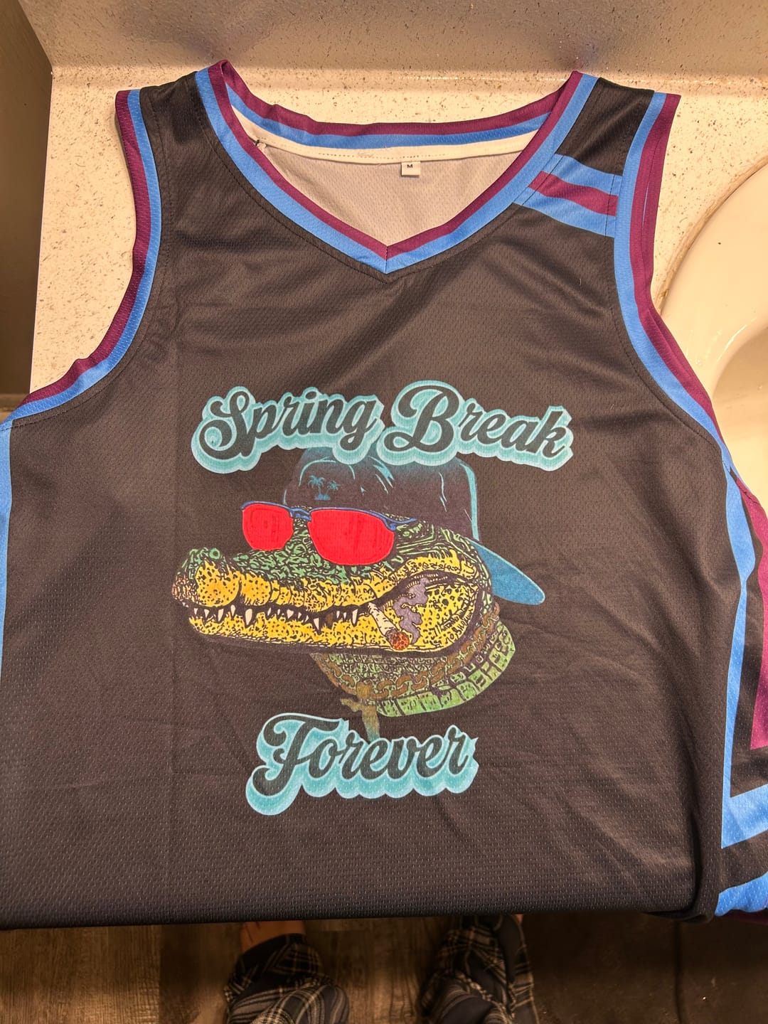 Customer photo review of Custom Black Powder Blue Classic Tops Mesh Basketball Jersey
