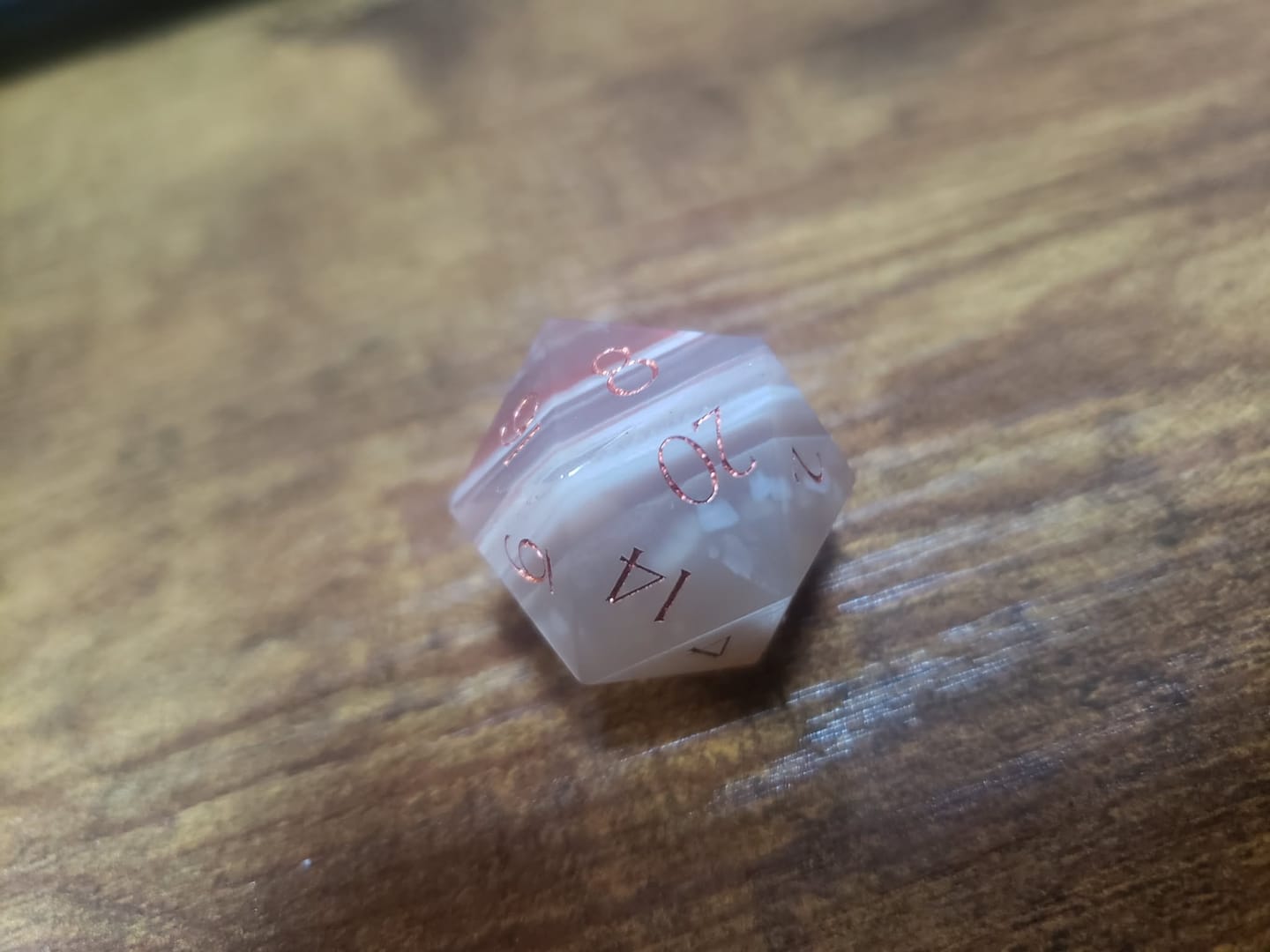 Customer photo review of URWizards D&D Nanhong Agate Gemstone Engraved Dice Set(Limited edition)