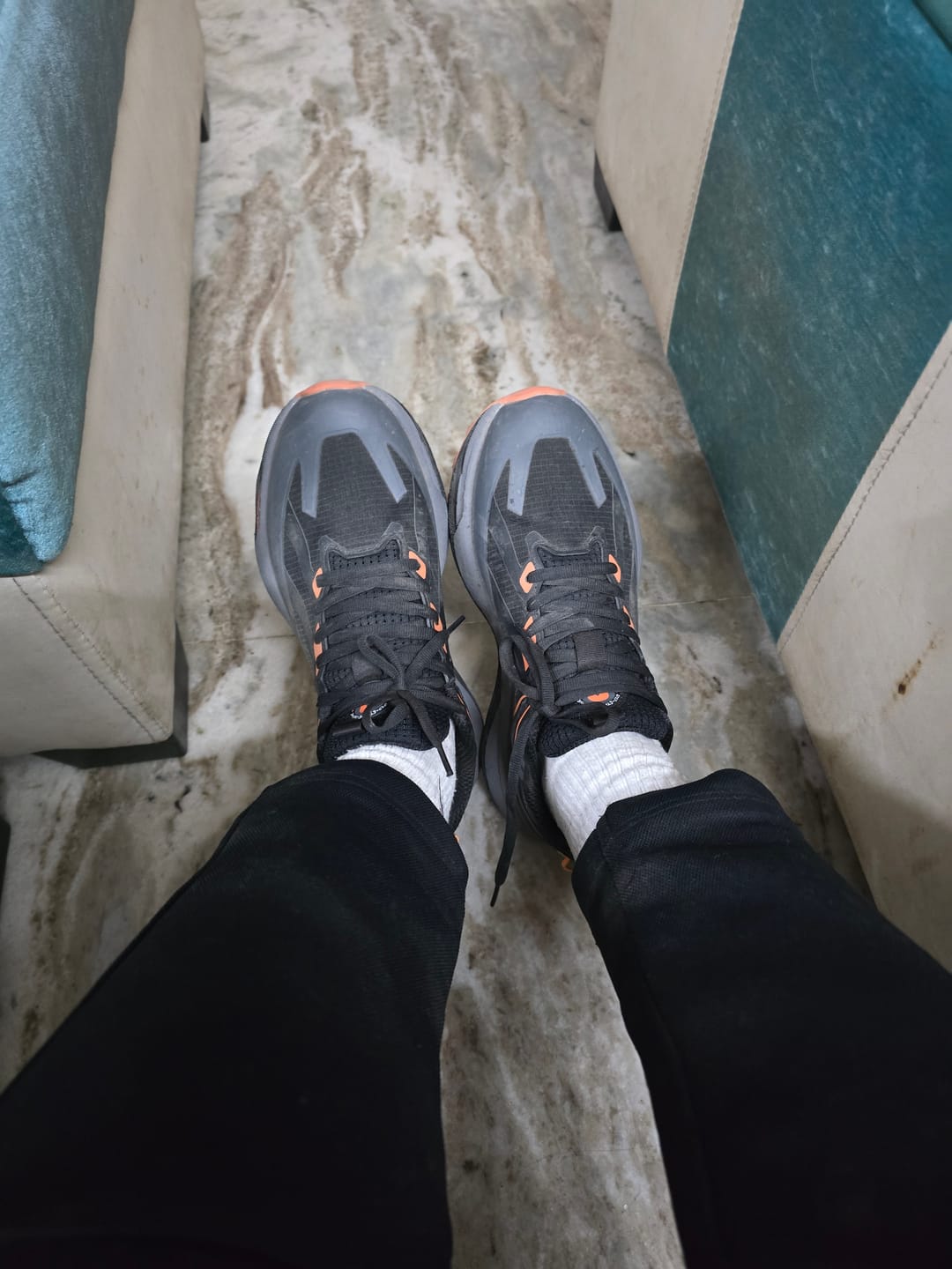 Customer photo review of Drifter Black Orange Running High Heel Sneakers