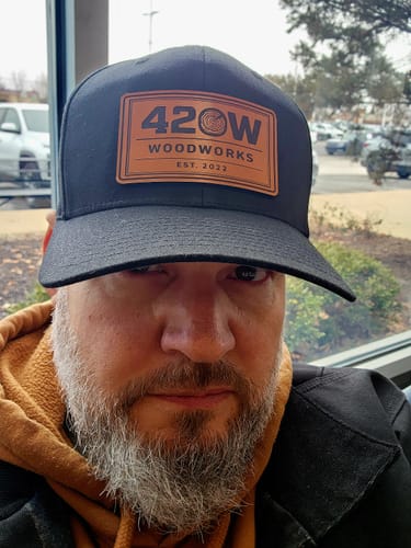 Customer photo review of Richardson 112 Genuine Leather Patch Hats Laser Engraved