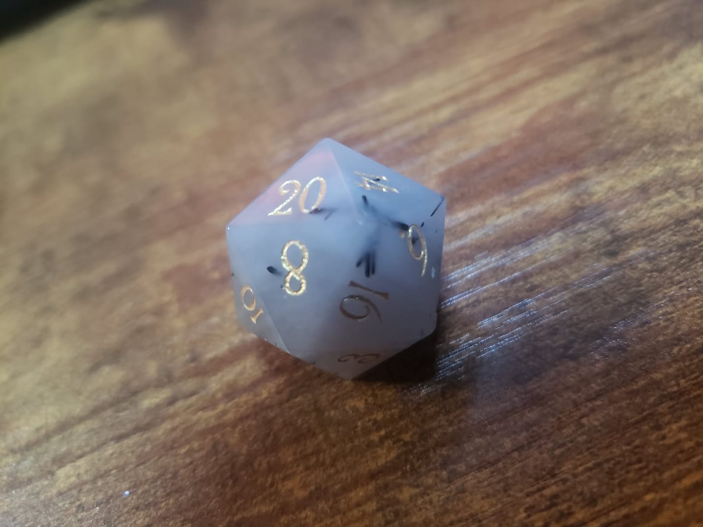 Customer photo review of URWizards D&D Black Rutilated Quartz Gemstone Engraved Dice Set(Limited edition)