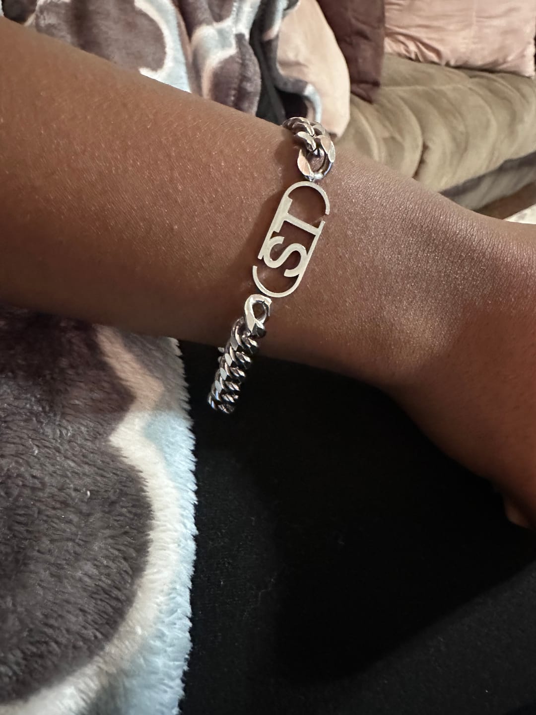 Customer photo review of Center Initials Bracelet w/ XL Cuban Chain
