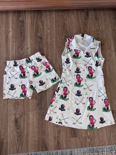 Customer photo review of Custom Photo Face & Your Name Women's Golf Sleeveless Zipper Dresses with Built in Shorts