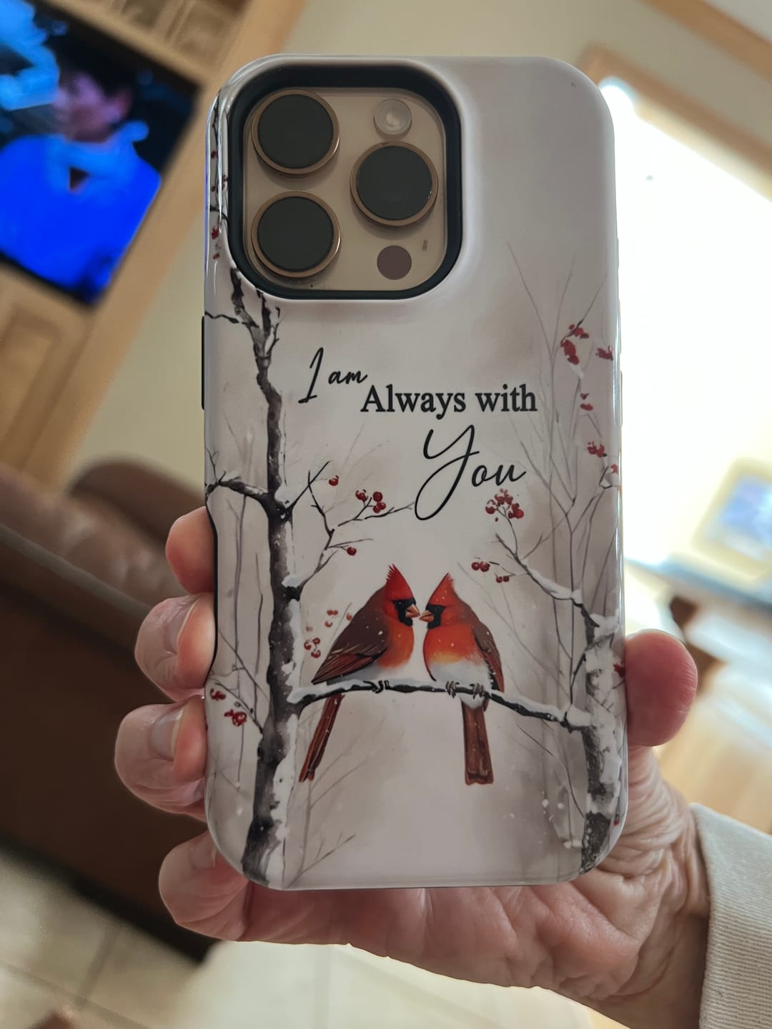 Customer photo review of I Am Always With You, Cardinals In Winter, Christian Phone Case