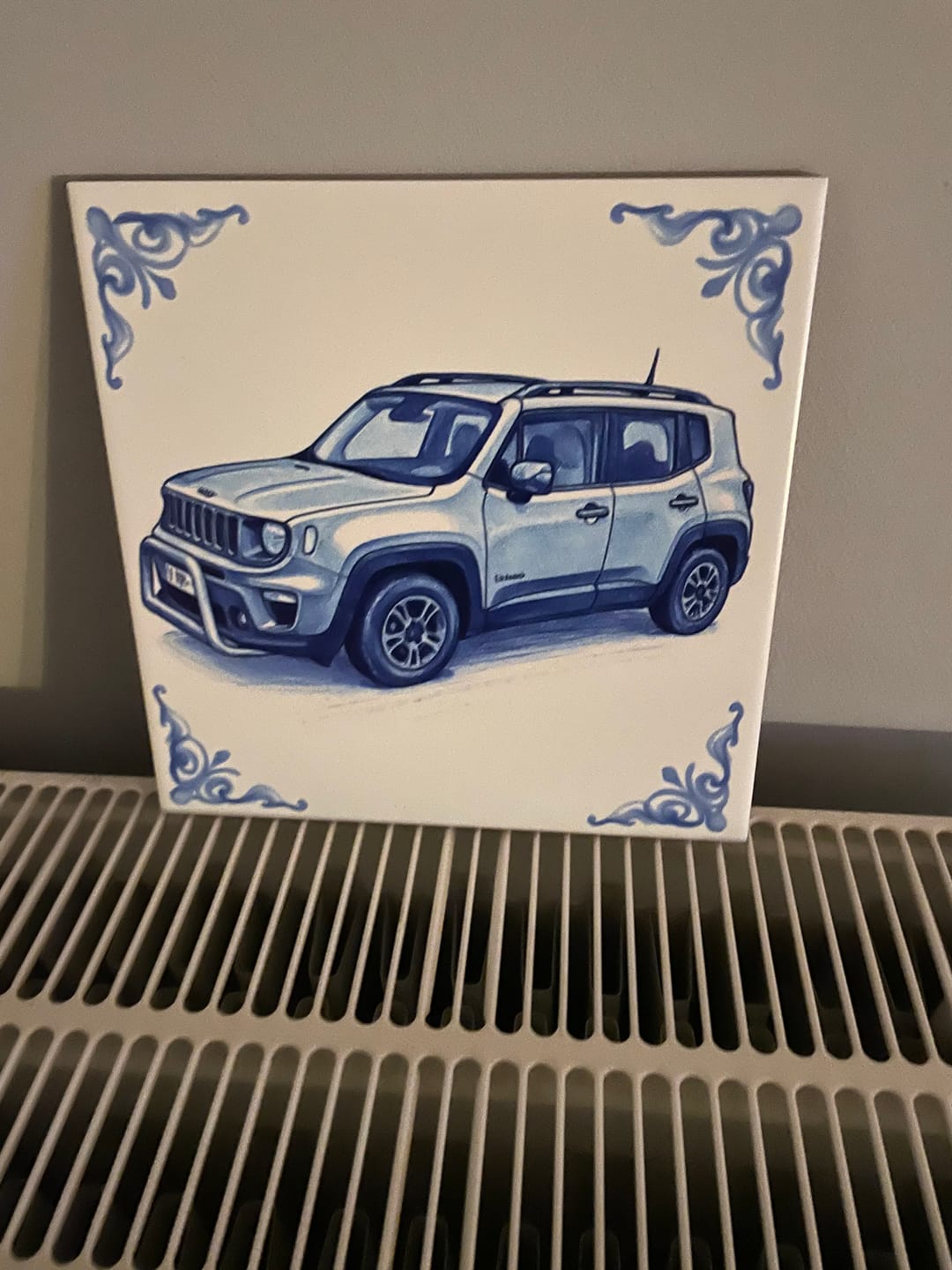 Customer photo review of Delfts Blauw tegeltje bedrukken met eigen auto
