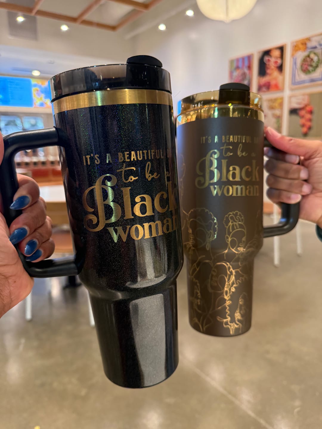 Customer photo review of Brown Sugar (4th Anniversary) 40oz Insulated Tumbler – "It's a Beautiful Day to be a Black Woman"