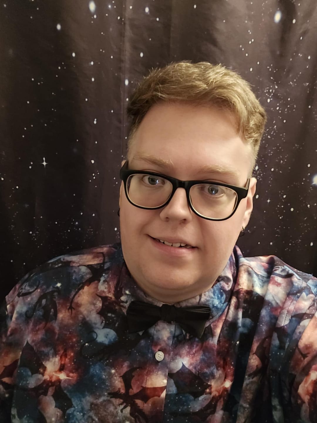 Customer photo review of Galaxy Dragons Purple Button Up Shirt