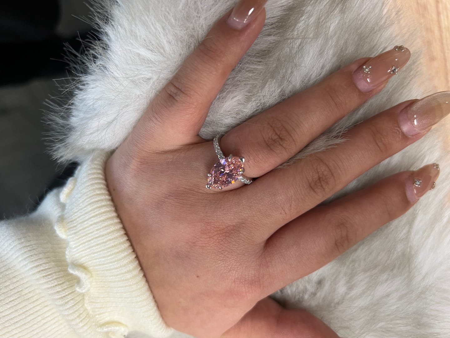 Customer photo review of Pink 4.0Ct Marquise Cut Engagement Ring In Sterling Silver
