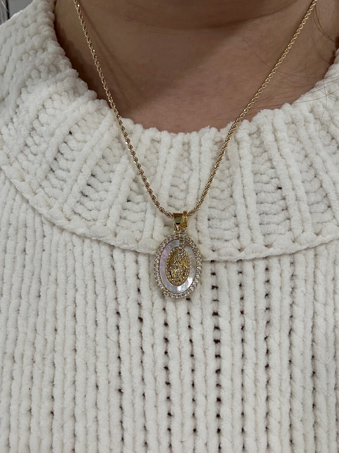 Customer photo review of Holy Mother Mary Necklace