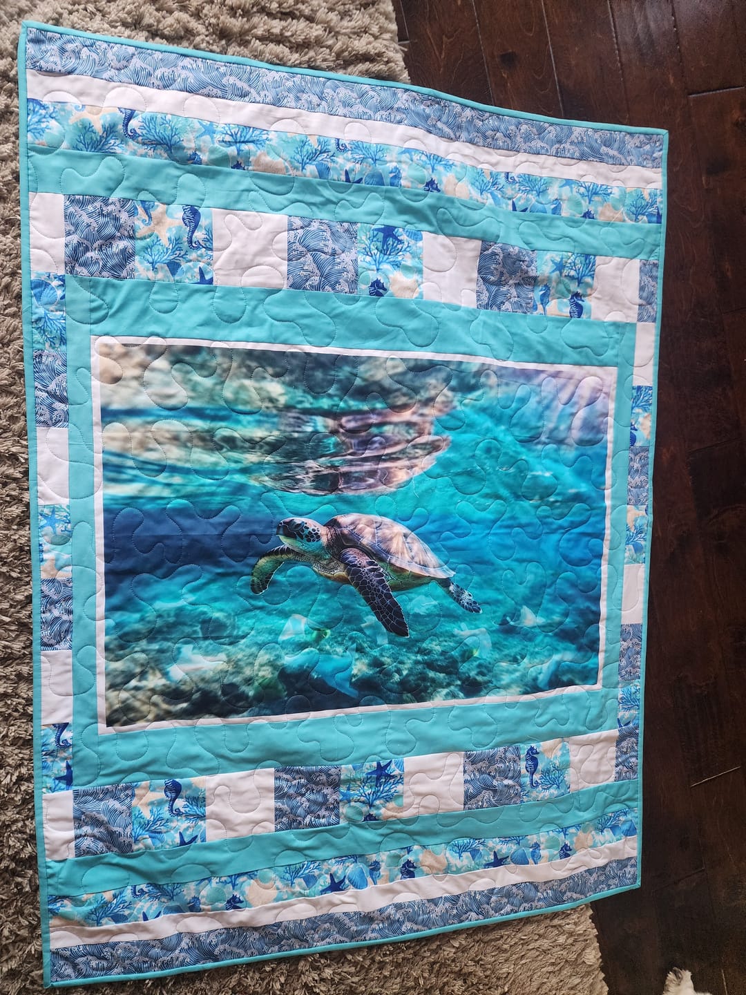 Customer photo review of Realistic Sea Turtle in Ocean Fabric Panel