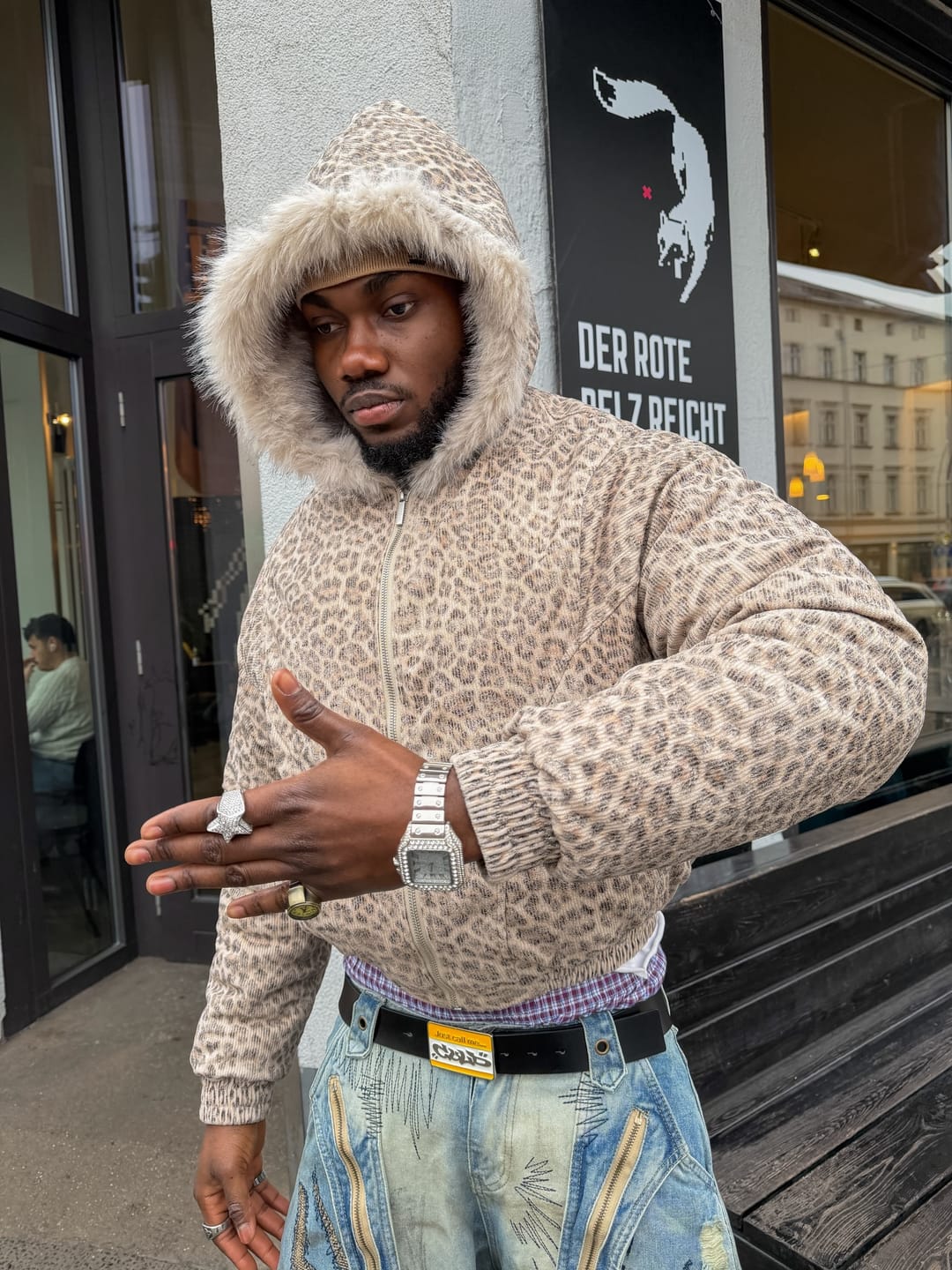 Customer photo review of Cotton Cheetah Print Mink Fur Hooded Jacket - 2270