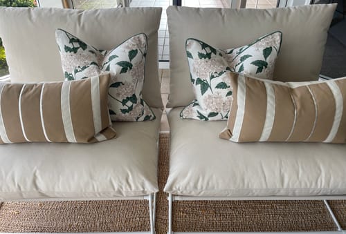 Customer photo review of Outdoor Green and Cream Hydrangea Cushion 50x50cm
