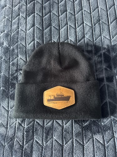 Customer photo review of Custom Leather Patch Beanie