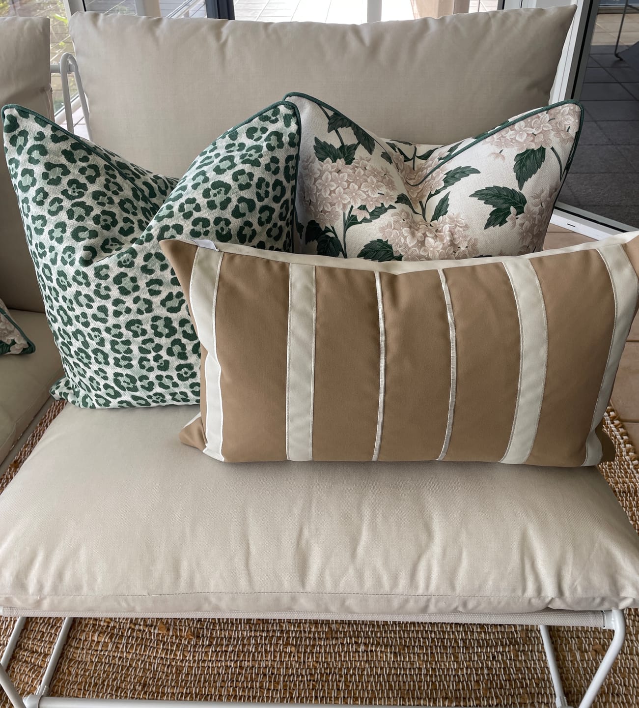 Customer photo review of Outdoor Green and Cream Hydrangea Cushion 50x50cm