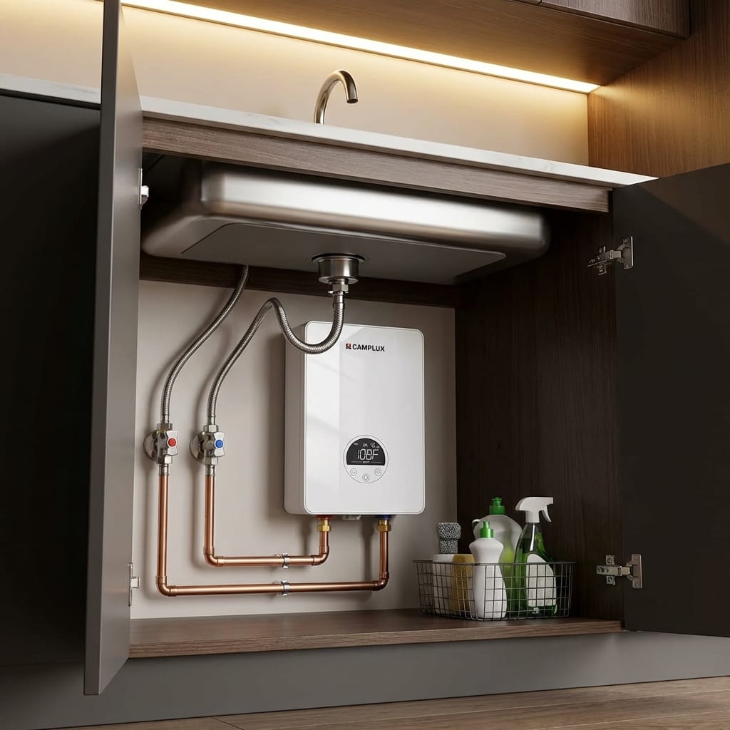 Customer photo review of Camplux Electric Point of Use Tankless Hot Water Heater, 4.5kW at 110~120V