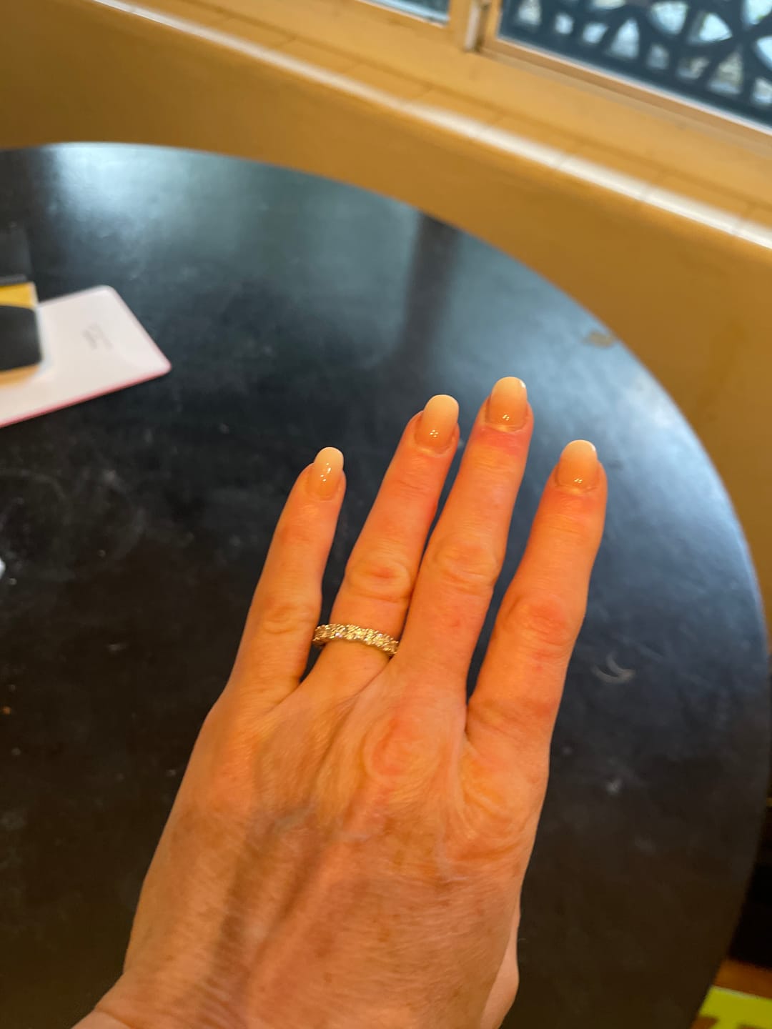 Customer photo review of S925 Moissanite 2.5 Ct Round Cut Full White/Green Stone Wedding Band for Women