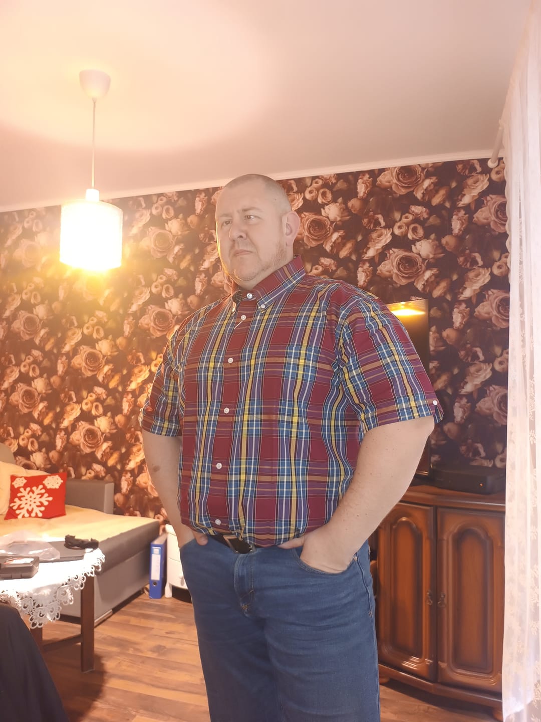 Customer photo review of Men's Burgundy, Yellow & Blue check - CK-71