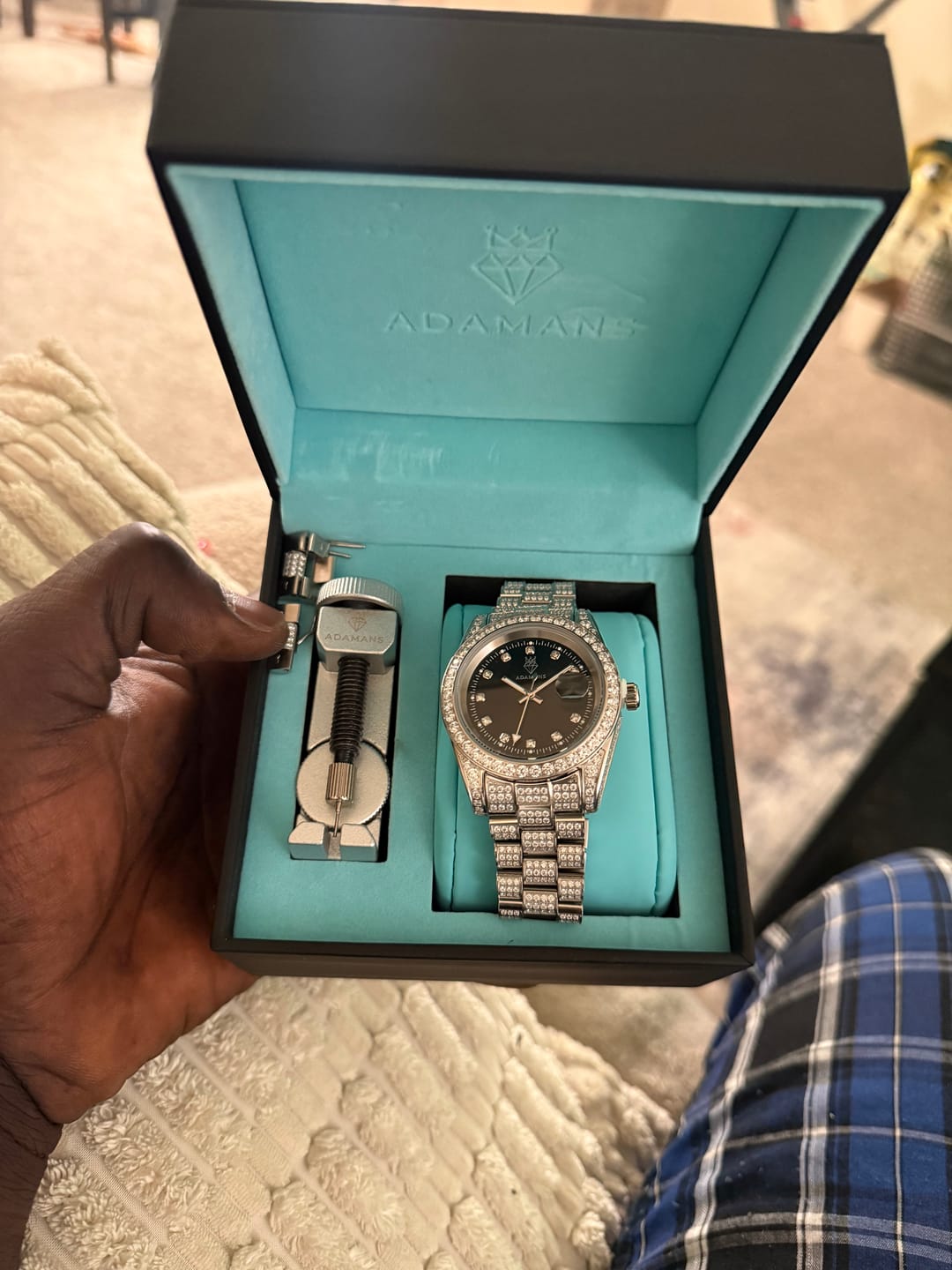 Customer photo review of 41mm Moissanite Diamond Presidential Watch - Black Face - White Gold