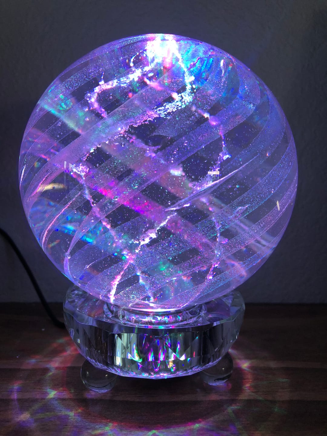 Customer photo review of Illuminated Dichroic Rainbow Orb with Cremains