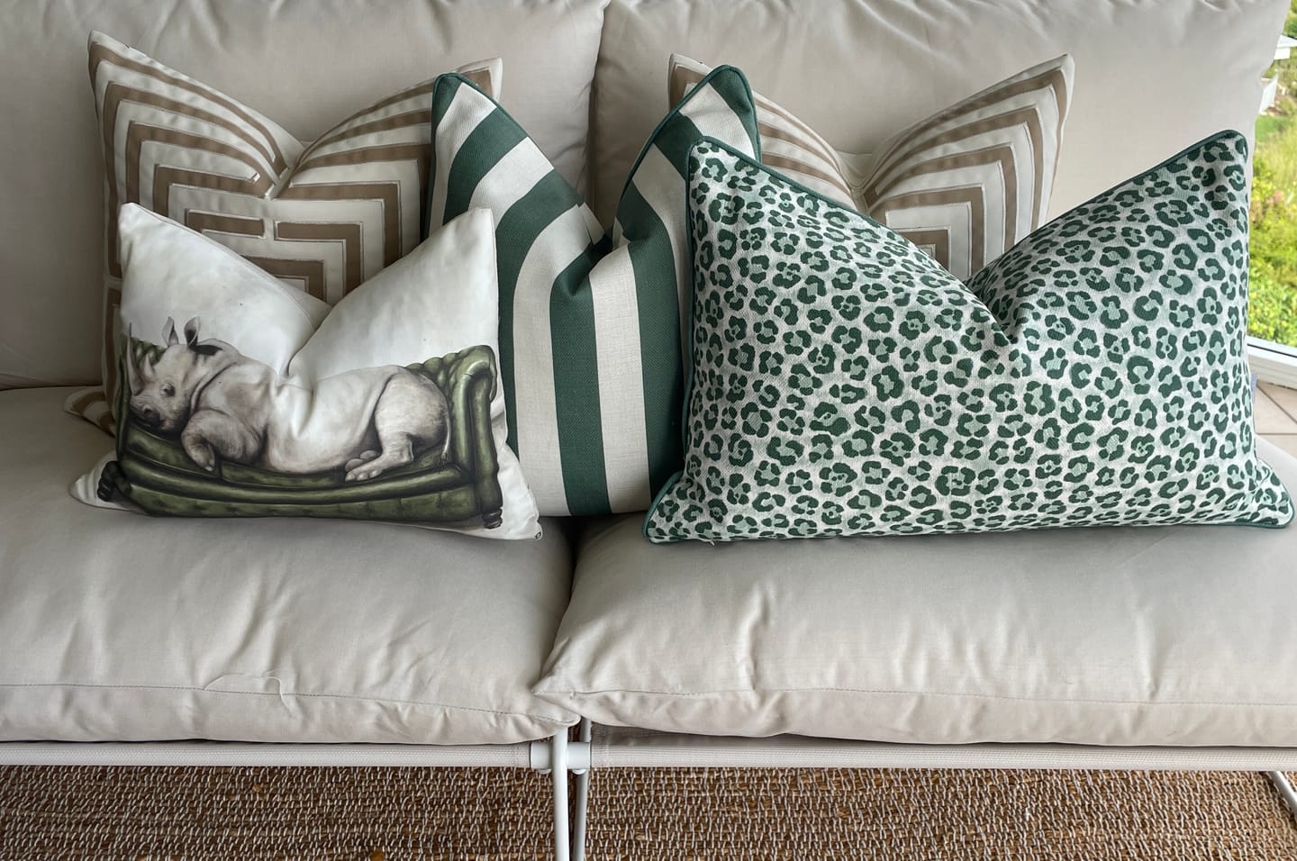 Customer photo review of Outdoor Green Stripe Cushion 50x50cm